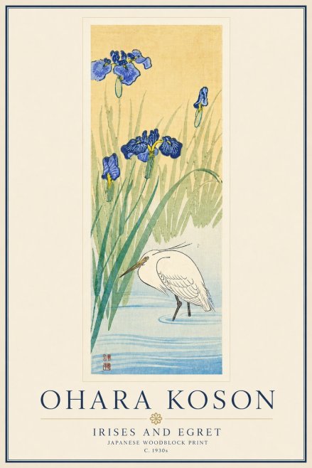 Ohara Koson Irises and Egret No6 - Juliste