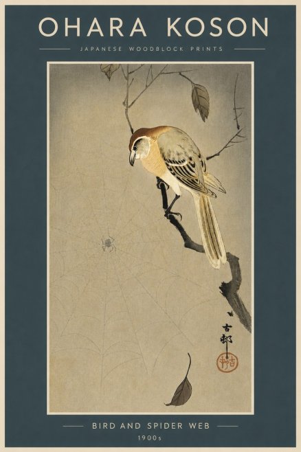 Ohara Koson Bird and Spider Web I No4 - Juliste