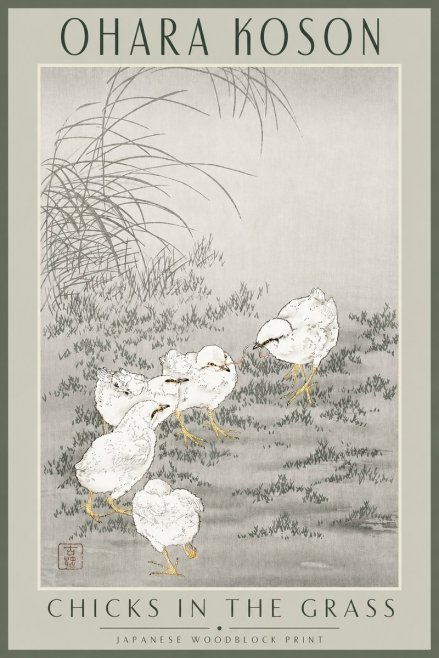 Ohara Koson Chicks in the Grass No3 - Juliste