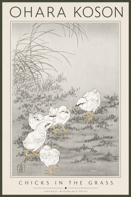 Ohara Koson Chicks in the Grass No4 - Juliste