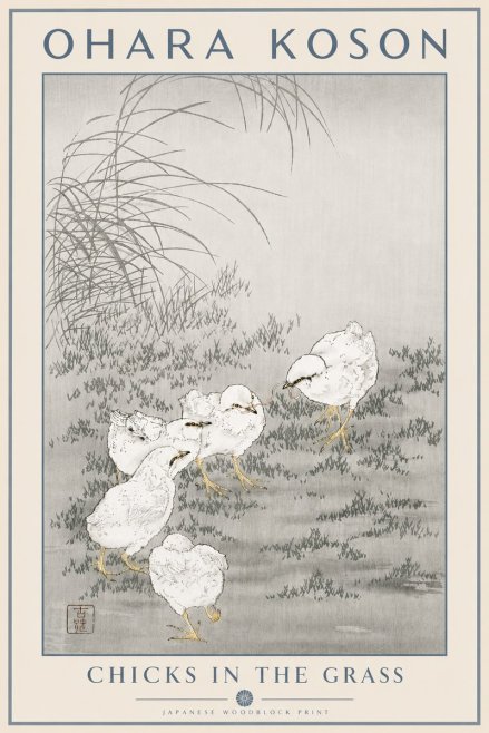 Ohara Koson Chicks in the Grass No5 - Juliste