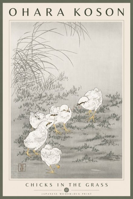 Ohara Koson Chicks in the Grass No6 - Juliste