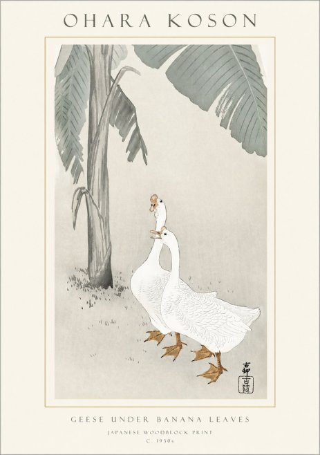 Ohara Koson Geese Under Banana Leaves No1 - Juliste