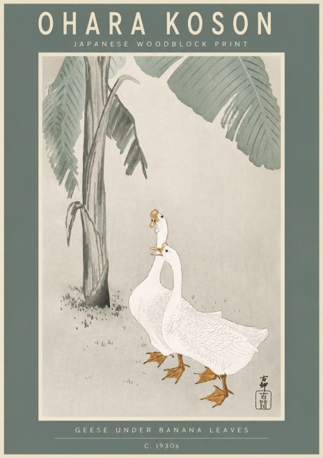 Ohara Koson Geese Under Banana Leaves No2 - Juliste