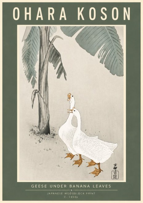 Ohara Koson Geese Under Banana Leaves No4 - Juliste