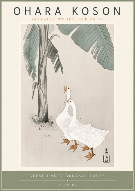 Ohara Koson Geese Under Banana Leaves No5 - Juliste