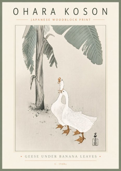 Ohara Koson Geese Under Banana Leaves No6 - Juliste