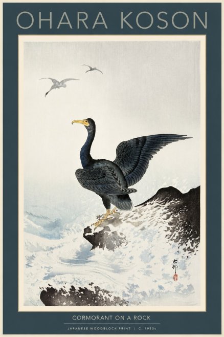 Ohara Koson Cormorant on a Rock No2 - Juliste