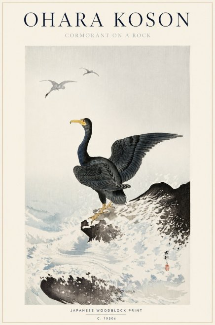 Ohara Koson Cormorant on a Rock No3 - Juliste