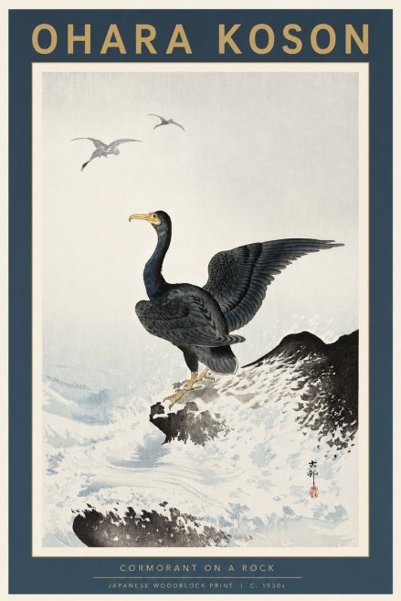 Ohara Koson Cormorant on a Rock No4 - Juliste