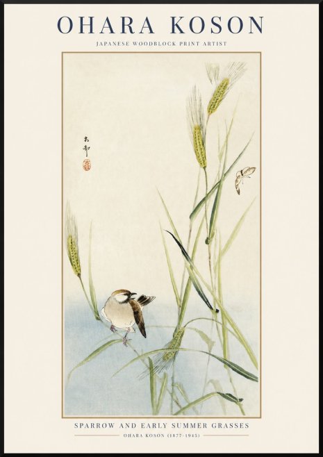 Ohara Koson Sparrow and Early Summer Grasses No1 - Juliste
