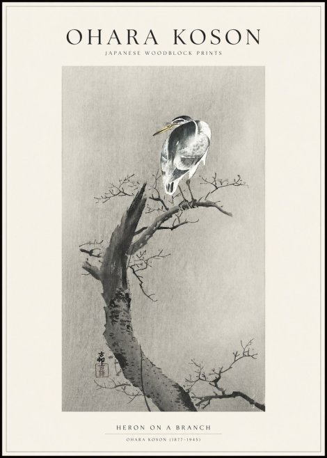 Ohara Koson Heron on a Branch No1 - Juliste