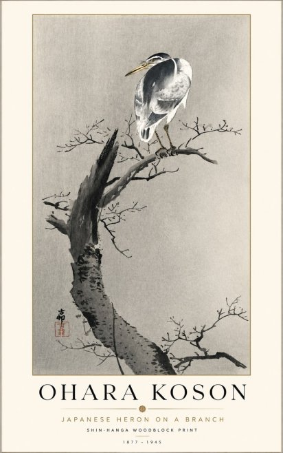 Ohara Koson Heron on a Branch No2 - Juliste