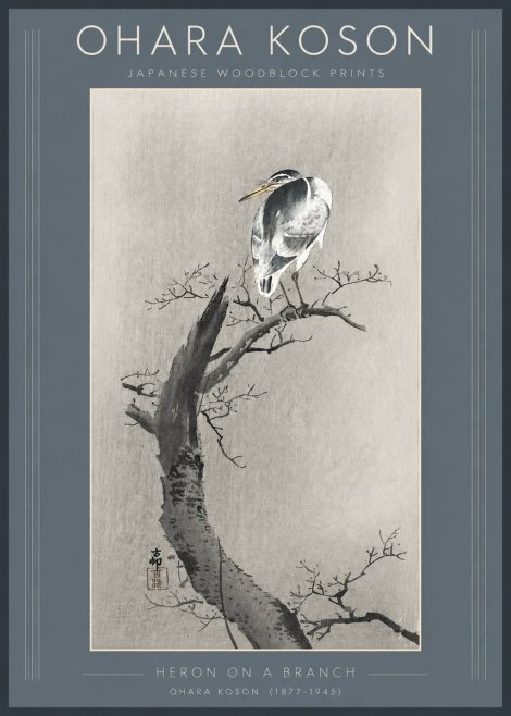 Ohara Koson Heron on a Branch No3 - Juliste