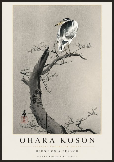 Ohara Koson Heron on a Branch No4 - Juliste