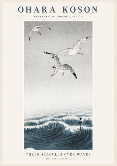 Ohara Koson Three Seagulls over Waves No1 - Juliste