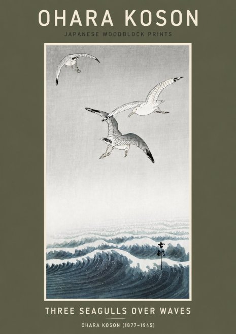 Ohara Koson Three Seagulls over Waves No3 - Juliste