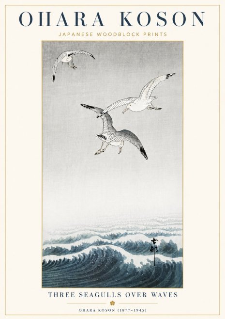 Ohara Koson Three Seagulls over Waves No4 - Juliste