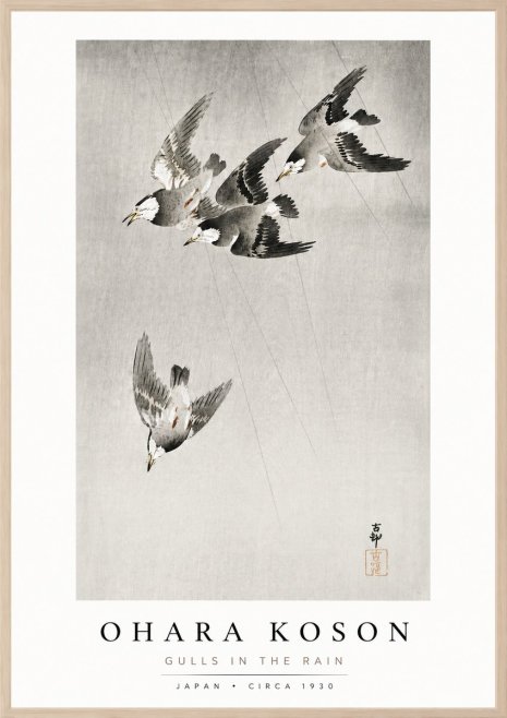 Ohara Koson Gulls in the Rain No3 - Juliste