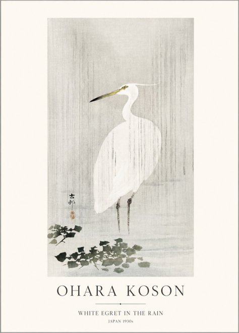 Ohara Koson White Egret in the Rain No1 - Juliste