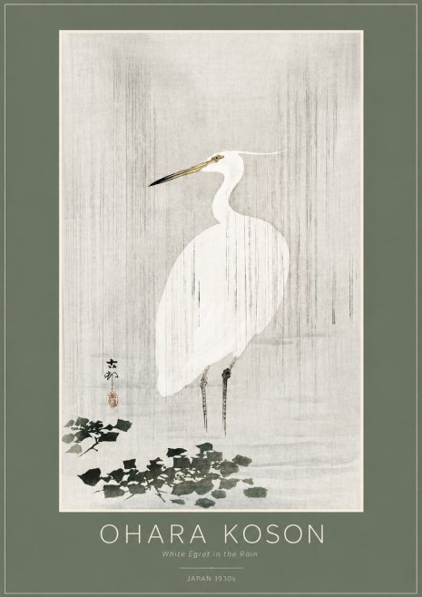 Ohara Koson White Egret in the Rain No2 - Juliste
