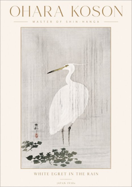 Ohara Koson White Egret in the Rain No4 - Juliste