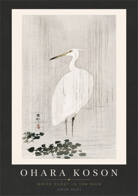 Ohara Koson White Egret in the Rain No6 - Juliste