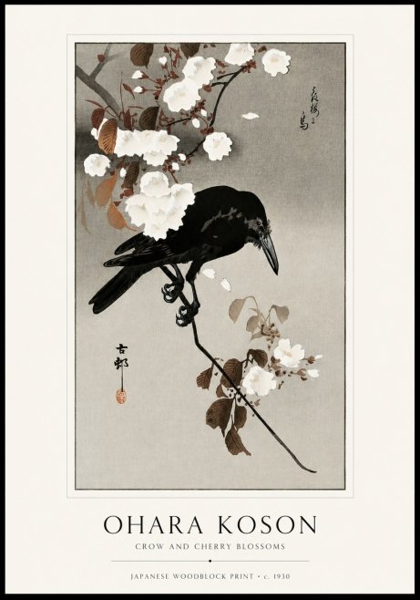 Ohara Koson Crow and Cherry Blossoms No1 - Juliste