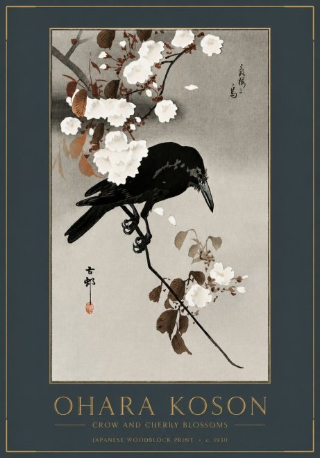 Ohara Koson Crow and Cherry Blossoms No2 - Juliste
