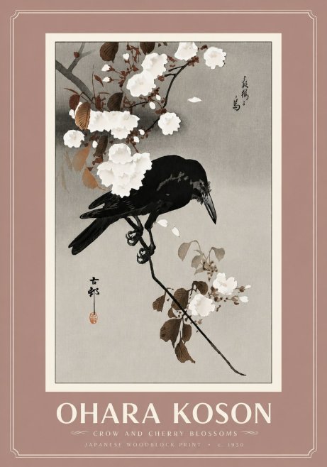 Ohara Koson Crow and Cherry Blossoms No6 - Juliste