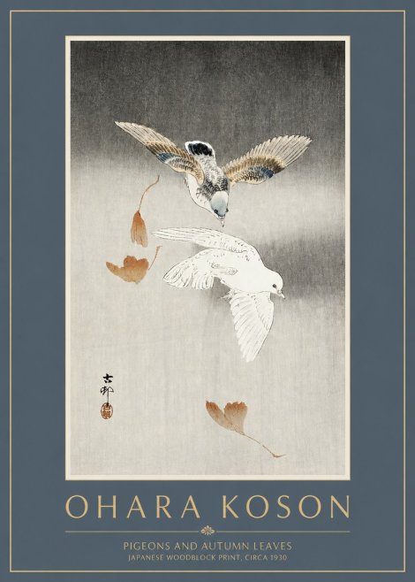 Ohara Koson Pigeons and Autumn Leaves No2 - Juliste