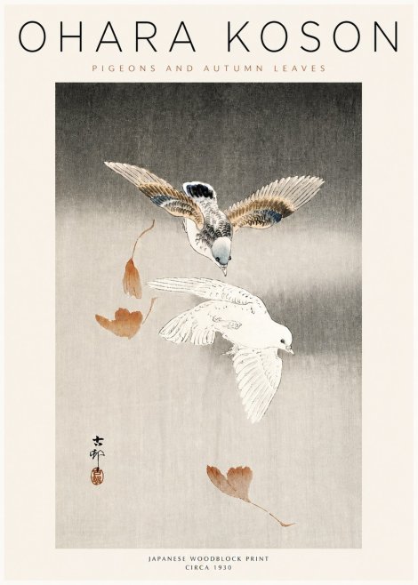Ohara Koson Pigeons and Autumn Leaves No3 - Juliste