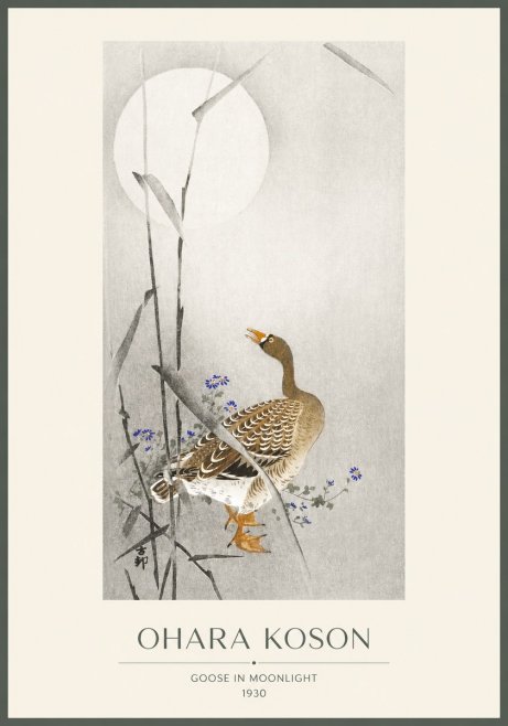 Ohara Koson Goose in Moonlight No1 - Juliste