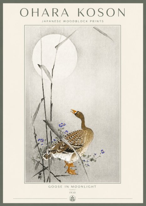 Ohara Koson Goose in Moonlight No2 - Juliste