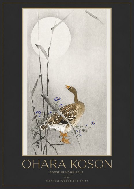 Ohara Koson Goose in Moonlight No3 - Juliste
