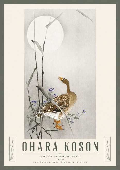Ohara Koson Goose in Moonlight No5 - Juliste