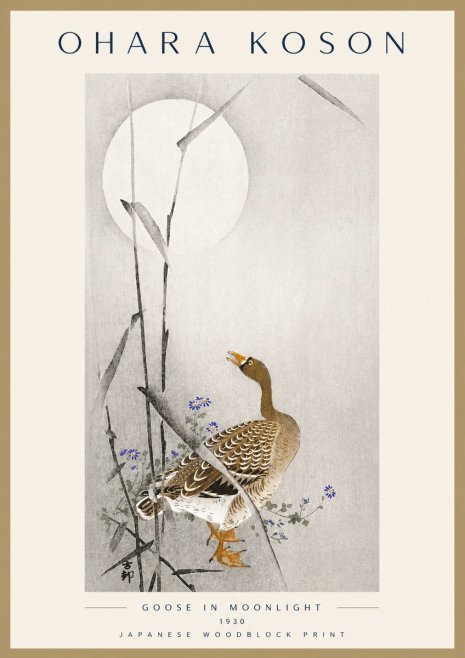 Ohara Koson Goose in Moonlight No6 - Juliste