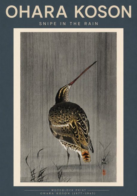 Ohara Koson Snipe in the Rain No3 - Juliste