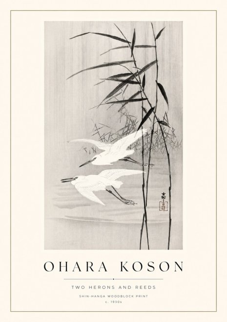 Ohara Koson Two Herons and Reeds No1 - Juliste