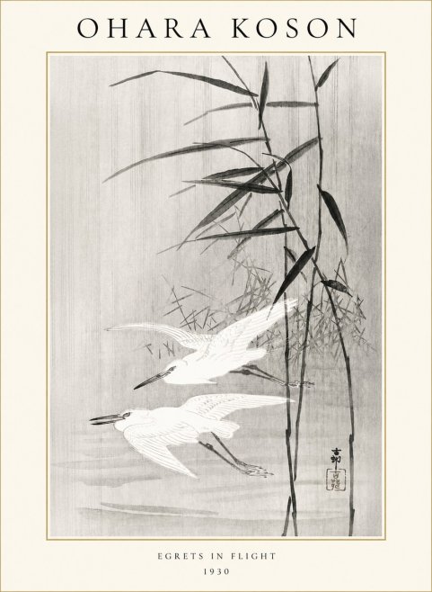 Ohara Koson Two Herons and Reeds No2 - Juliste