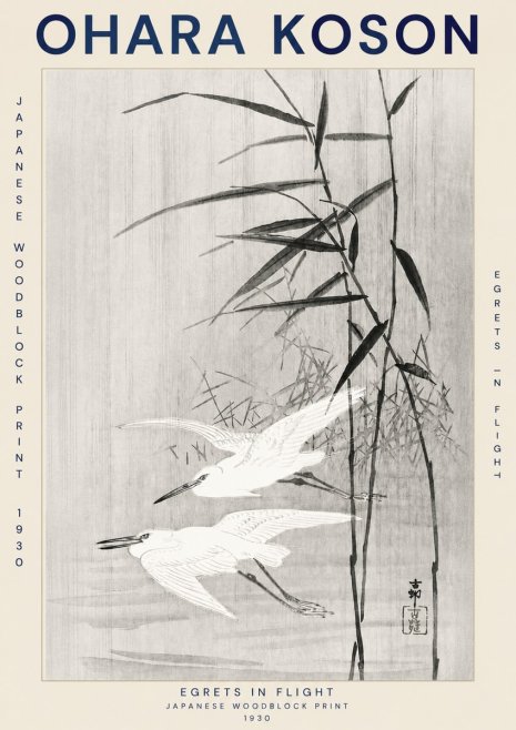 Ohara Koson Two Herons and Reeds No3 - Juliste
