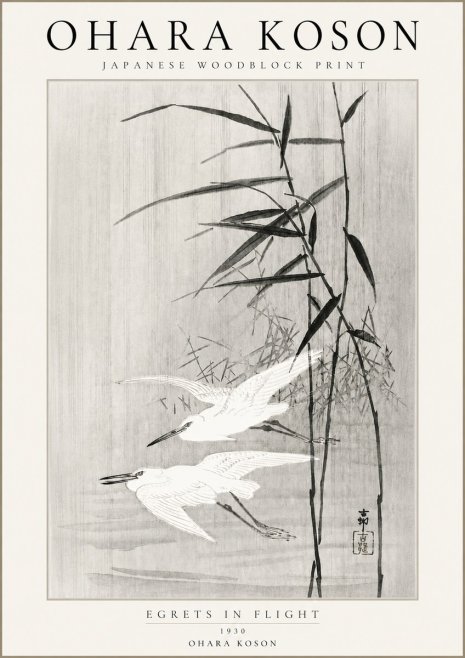 Ohara Koson Two Herons and Reeds No4 - Juliste