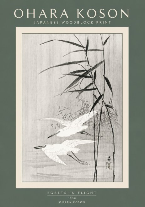 Ohara Koson Two Herons and Reeds No5 - Juliste