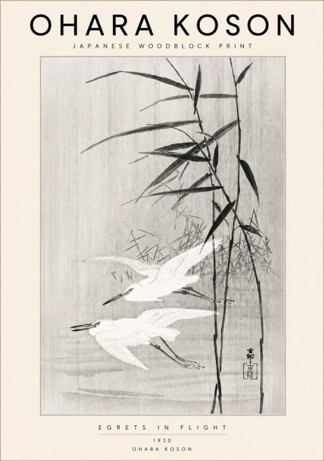 Ohara Koson Two Herons and Reeds No6 - Juliste