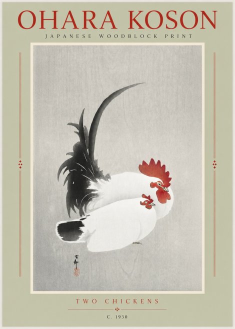 Ohara Koson Two Chickens No2 - Juliste