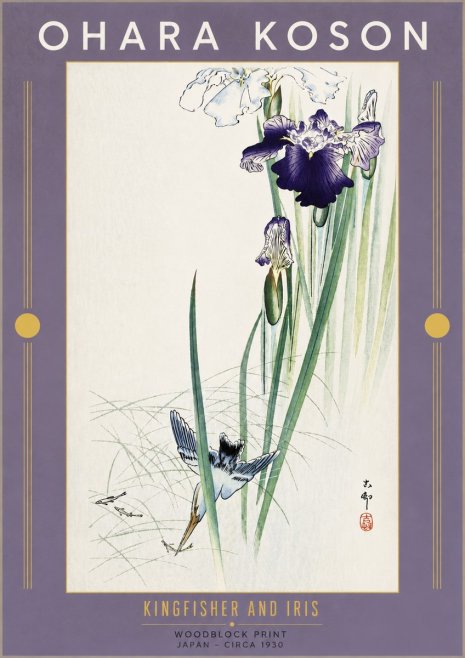 Ohara Koson Kingfisher and Iris No5 - Juliste