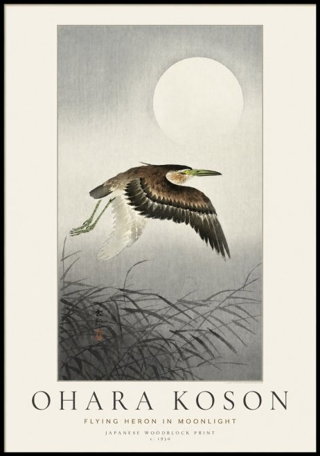 Ohara Koson Flying Heron in Moonlight No1 - Juliste