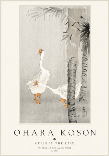 Ohara Koson Geese in the Rain No1 - Juliste