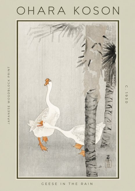 Ohara Koson Geese in the Rain No2 - Juliste
