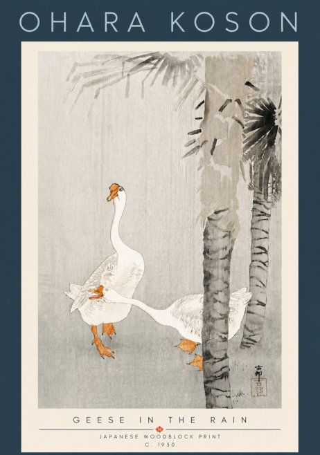 Ohara Koson Geese in the Rain No6 - Juliste